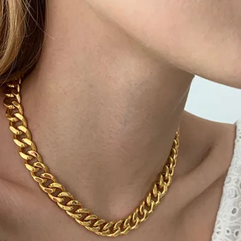 

High Quality Punk Thick Chain Necklace Female Clavicle Metal Retro Choker Gold color Necklace Chokers Jewelry Collier Femme