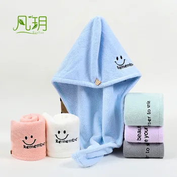 

Dry Hair Cap Coral Velvet Embroidered Word Headcloth Soft Thickened Triangle Head Net Red Celebrity Style Absorbent Breathable S