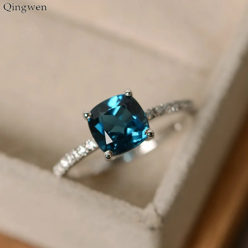 Модное кольцо Qingwen с большим квадратным голубым камнем кольца для женщин