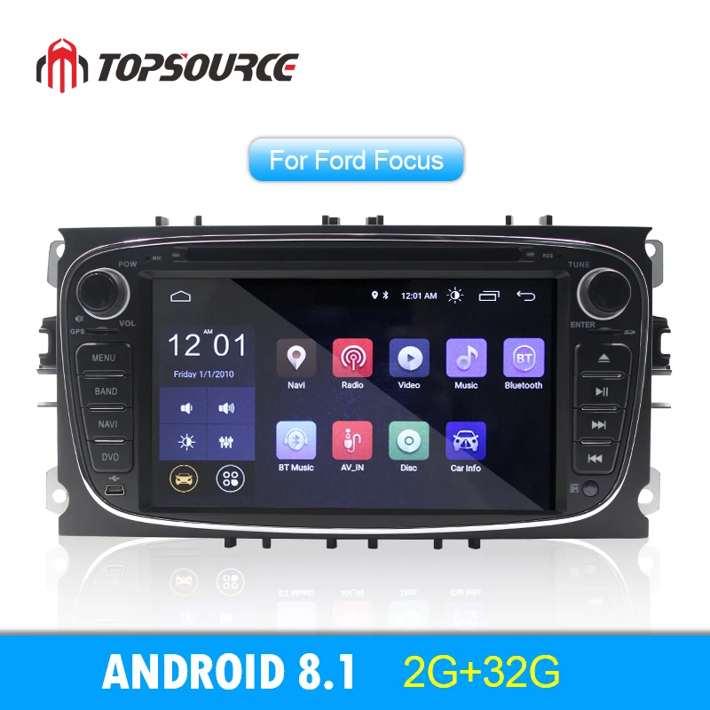 Discount TOPSOURCE Android 8.1 2GB RAM Car Multimedia Player GPS Navi 2 Din Auto DVD Radio for Ford Focus Kuga S-MAX Mondeo C-MAX Galaxy 0