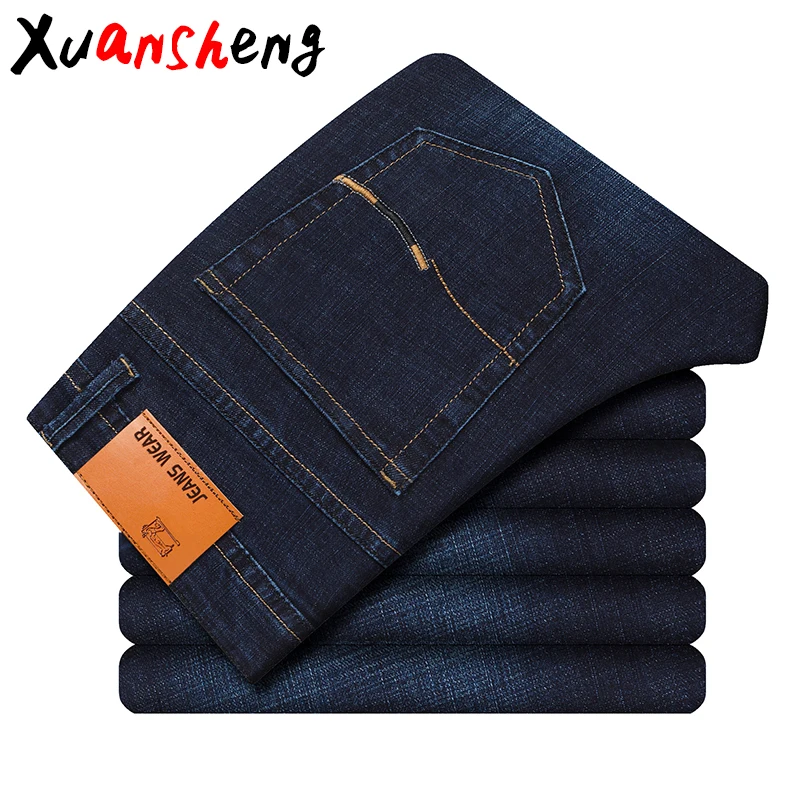 Xuan Sheng прямые мужские джинсы 2019 простые стрейч классические модные с высокой талией Свободные повседневные для похудения мужские брюки