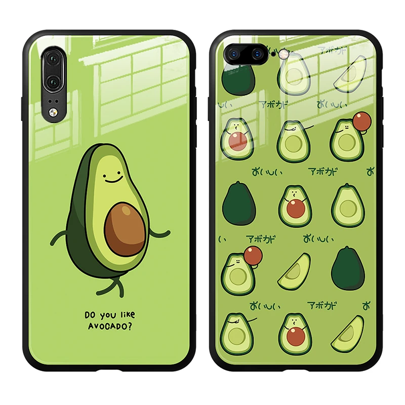 

For Samsung Galaxy M60S M80S Note 10 Lite Case Green Cartoon Avocado Hard Glass back soft silicone Cover For Samsung m30s