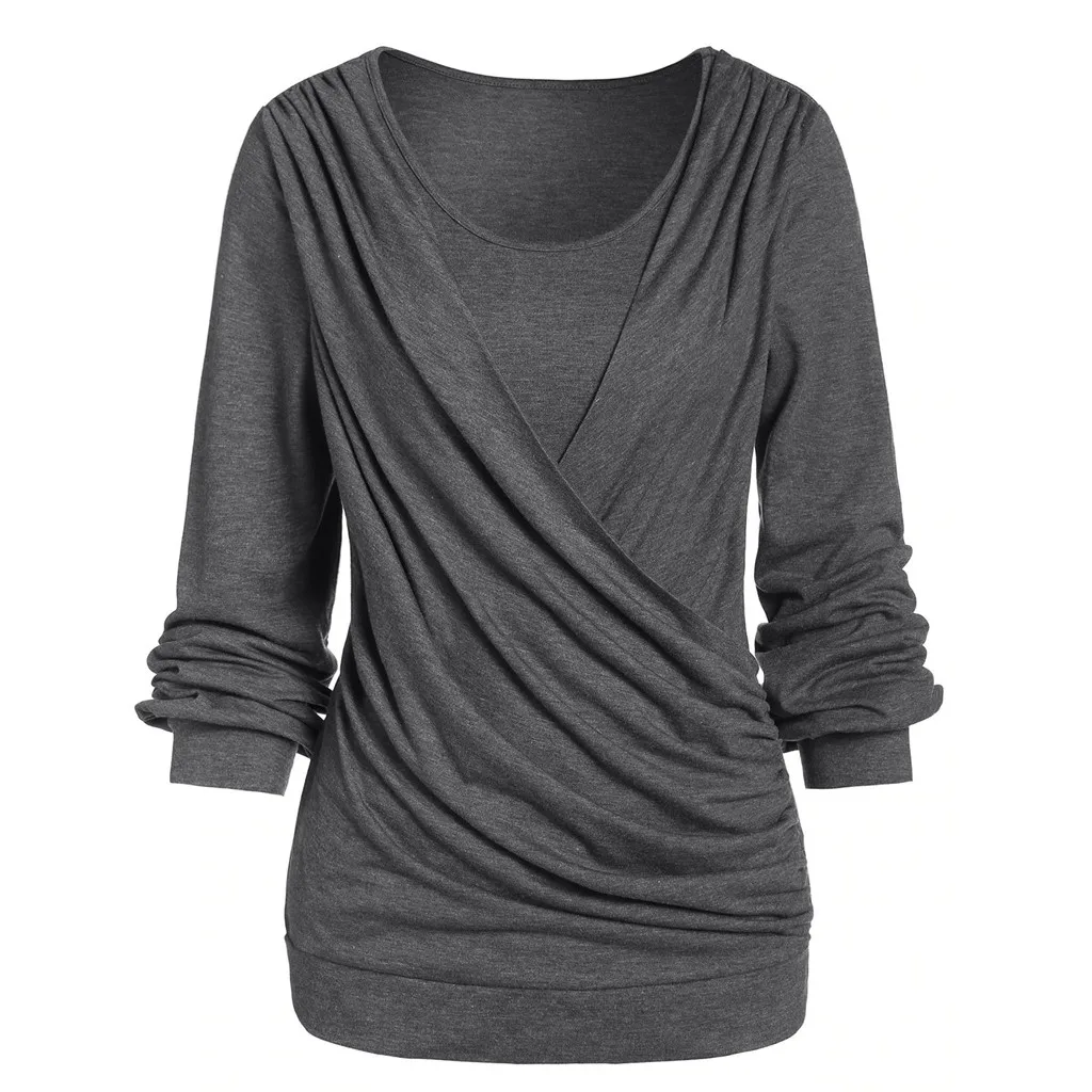 Женская рубашка, женские туники, женские топы больших размеров с длинным рукавом и v-образным вырезом, женская блуза размера плюс, Модные Топы# YL10