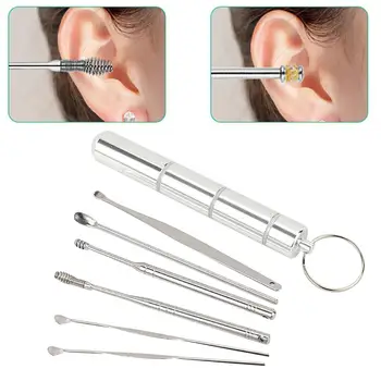 

6Pcs Portable Stainless Steel Ear Wax Pick Cleaner Cleaning Digging Tool Earpick Earwax Clean Cleaning Tool with Key Chain End