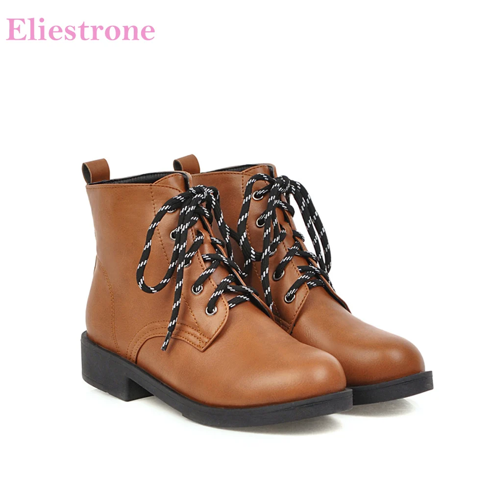 

2019 Winter Brand New Comfortable Brown Snake Women Ankle Combat Boots Vogue Chunky Heel Lady Casual Shoes LC193 Big Size 10 43