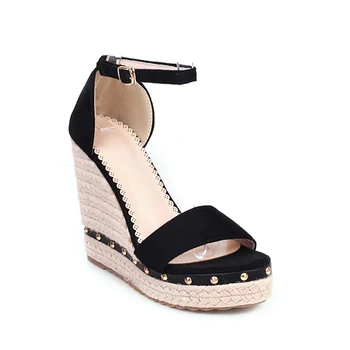 

New Style Ladies Office Uniform Design Wedges Round Rivets Sexy Classic Sandals High Heel Shoes