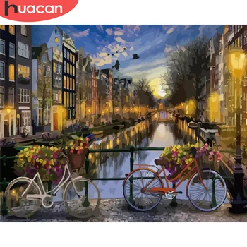 

HUACAN Oil Painting By Number City Drawing On Canvas Gift DIY Pictures By Numbers Bicycle Kits Hand Painted Paintings Home Decor