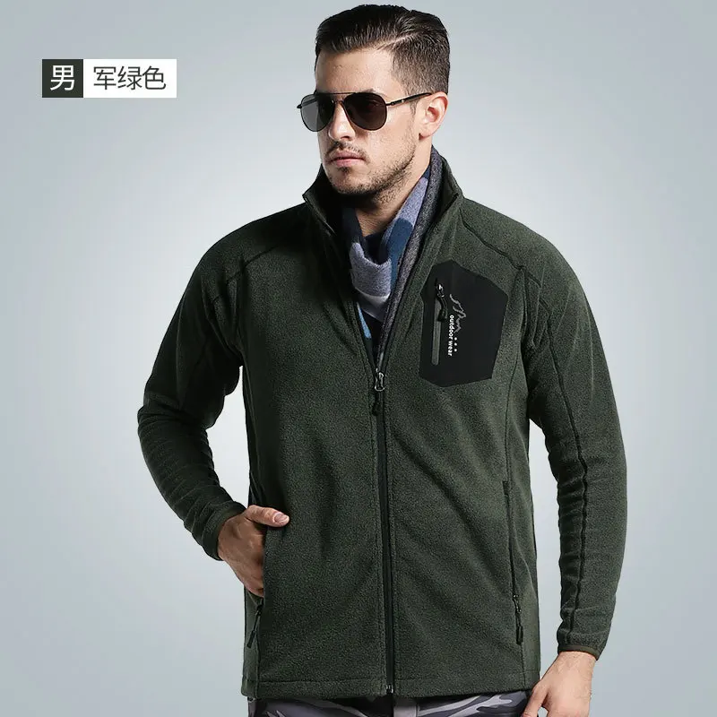 Уличная флисовая Мужская и Женская флисовая осенняя и зимняя дышащая Ветроустойчивая куртка-кардиган, теплая куртка-дождевик - Цвет: Army Green