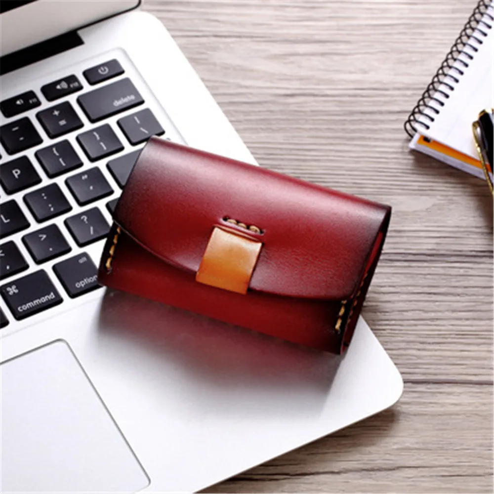 Fashion Vegetable Tanned Leather Wallet Handmade Customized Coin Purse Large Capacity Card Package Purse Bag Wallet Hasp
