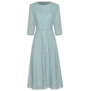 

Red RoosaRosee Runway Women Spring Summer 2020 Half Sleeve Three-dimensional Flower Embroidery Midi Dress Fashion Party Vestidos