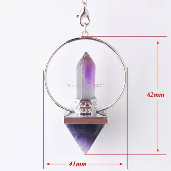 

Reiki Healing 7 Chakra Natural Amethysts Stone Pendulum Dowsing Hexagonal Prism Pyramid Pendants WOJIAER PN8152