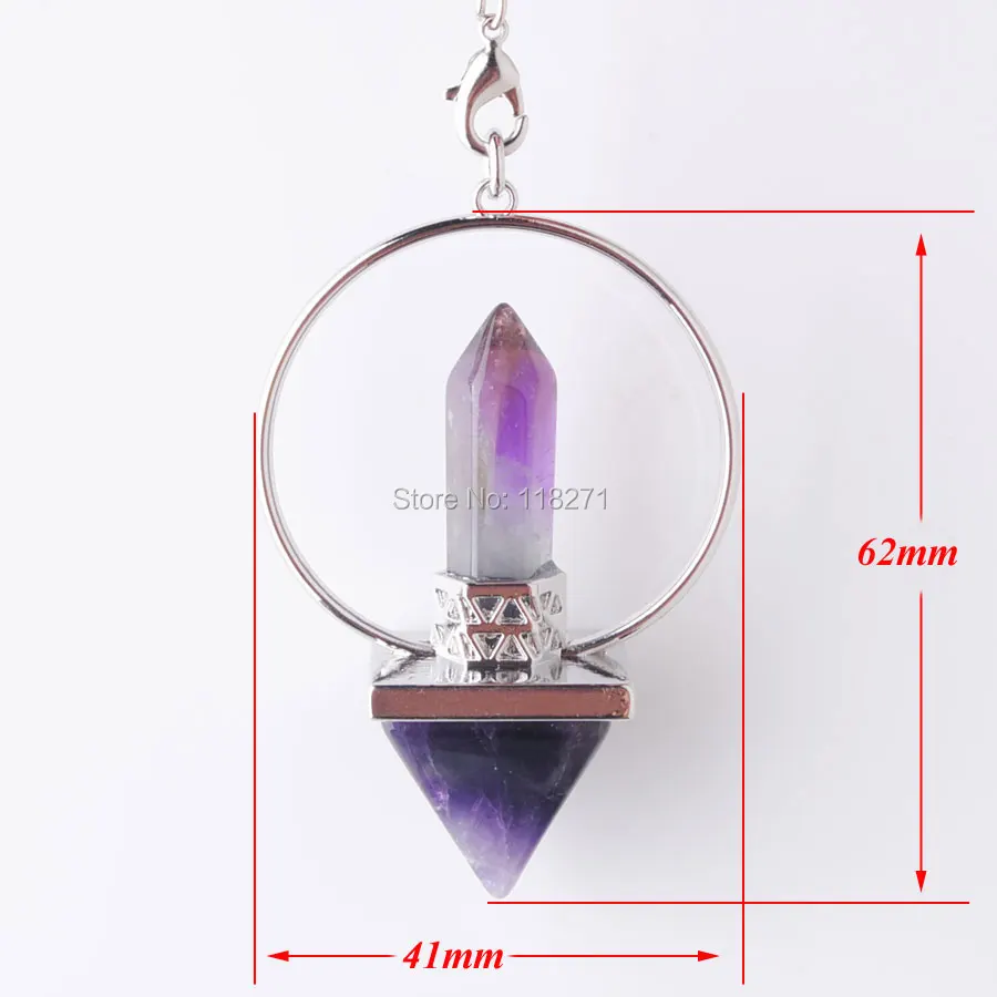 

WOJIAER Reiki Healing 7 Chakra Natural Amethysts Stone Pendulum Dowsing Hexagonal Prism Pyramid Pendants PN8152