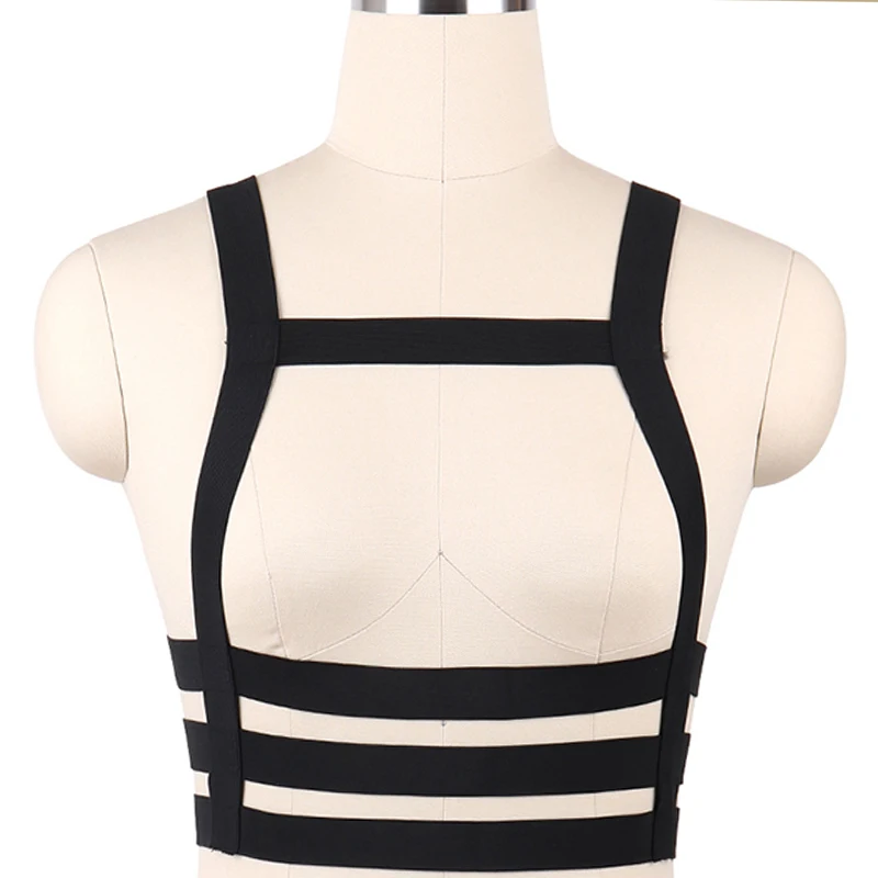 Goth Top Cage Bra Black Body Strap Open Chest harness Bra Punk Sexy Lingerie Body Harness Bondage Belt Rave Woman Body Cage