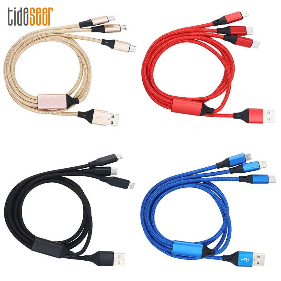 US $619.09 12m 3 In 1 USB Cable 3A Micro Usb Type C Fast Charging Cables For IPhone 11 XS Xiaomi Samsung Android Phone Charge Cord 500pcs