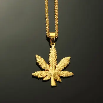 

Golden Iced Out Classic Weed Pendant Necklace Metal Mens Hip Hop Jewelry Long Chain Drop Shipping