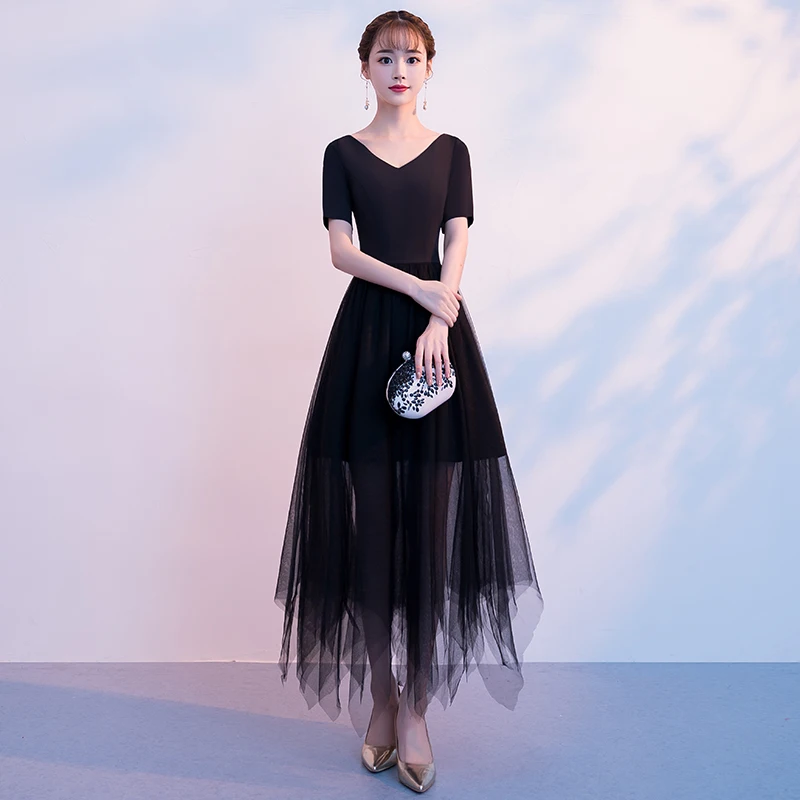 Черные вечерние платья короткие чайные Асимметричные элегантные вечерние платья