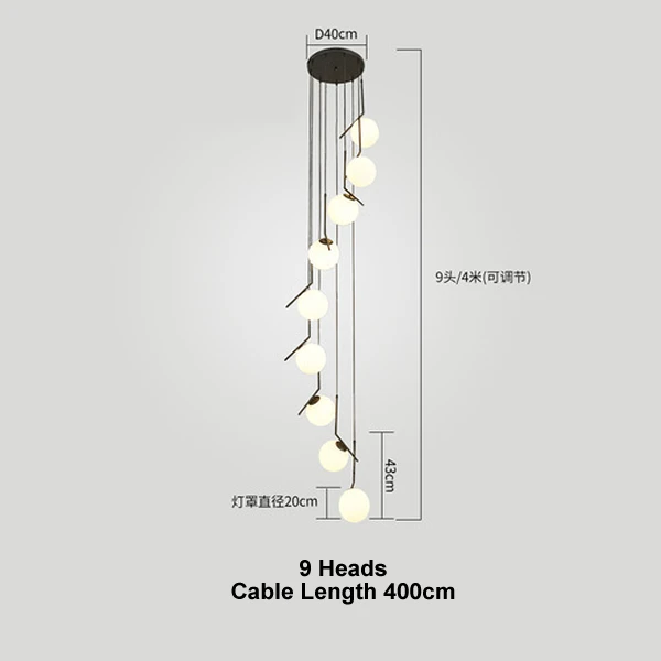 Двухуровневая Подвесная лампа для виллы, лобби, современный скандинавский спиральный лестничный подвесной светильник, для столовой, гостиной, отеля, люстра, лампа, включает светодиодный - Цвет корпуса: Black Color -9head