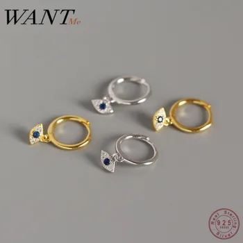 

Wantme Genuine 100% 925 Sterling Silver Jewelry Mini Blue Zircon Evil Eyes Earring Pendant Small Stud Earrings For Women Femme