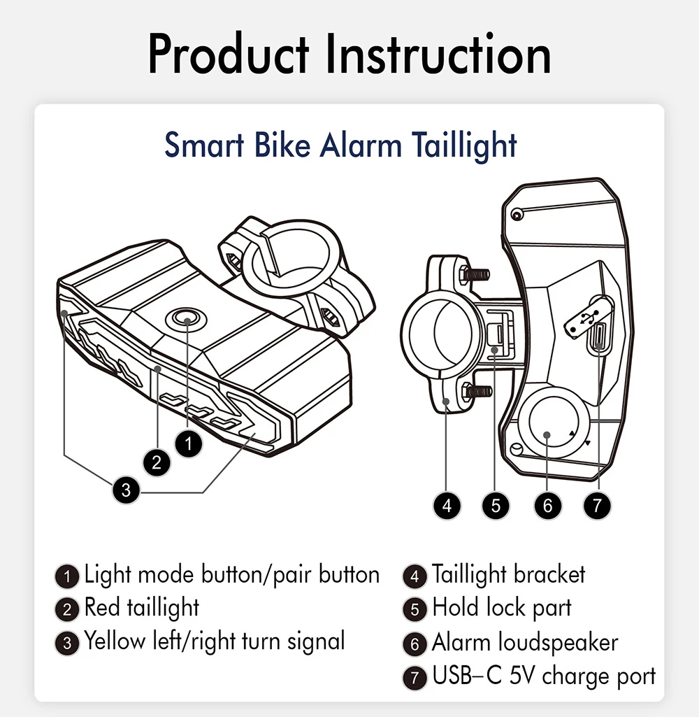 Bike Tail Light with Turn Signals Waterproof Bicycle Taillight-USB Rechargeable Ultra Bright Safety Warn Bike Brake Rear Lights smart alarm keypad