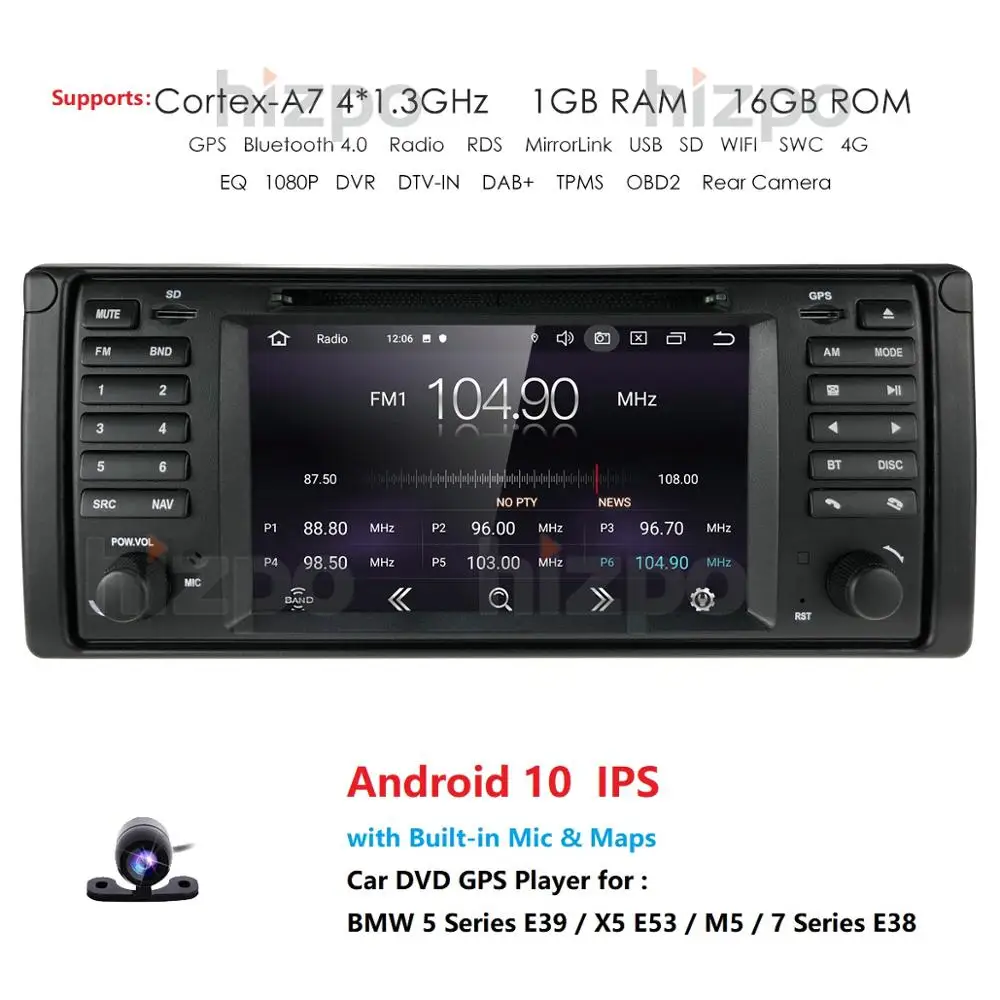 1 Din Android 10.0 Auto Radio For BMW/E53 X5 QuadCore RAM 1GB ROM 16GB GPS Car Multimedia Stereo System Car DVD PlayerDVR Camera