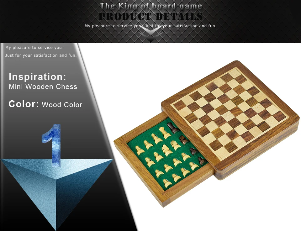 K8356 Solid Wood Mini Chess Portable Non-slip Drawer Pieces Box International Magnetic Chess Exquisite Puzzle Convenient Storage (7)