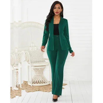 

Women's Solid Color Fashion 2 Two Piece Set Women Track Suit Designer Elegant Long Sleeve Suit and Straight Pants Autumn Office