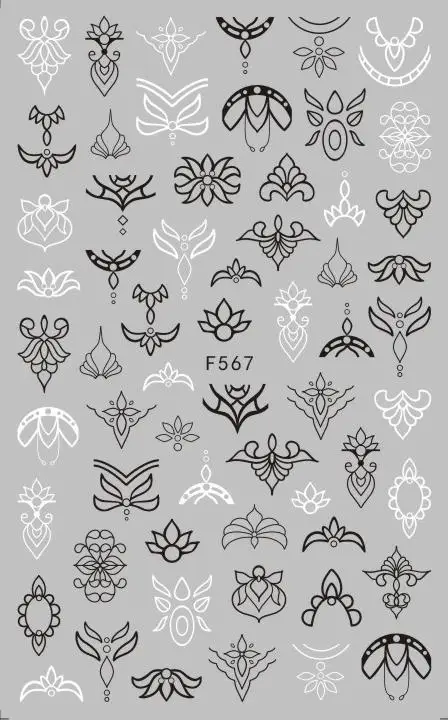 1 Sheet Nail Art Sticker Black Lace Flower Plant Butterfly Decal Slider Wraps Paper Foil Tip Tattoo Nail Fashion Decals F564 - Цвет: 567