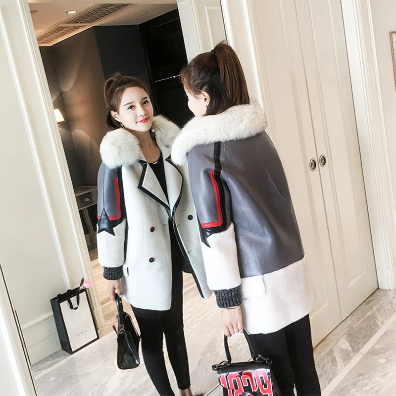 Шуба из натурального меха 2020 шерсти высшего качества с воротником лисьего пальто