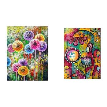 

2 Set Full Round Diamond Diy Diamond Painting Embroidery Cross Stitch Home Decor Gift-Dandelion & Color Flower