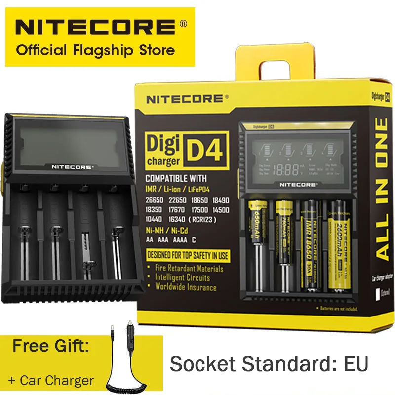 D4 ORIGINAL NITECORE  Digi charger LED For 18650 16340 14500 26650 Li-ion &Ni-MH 