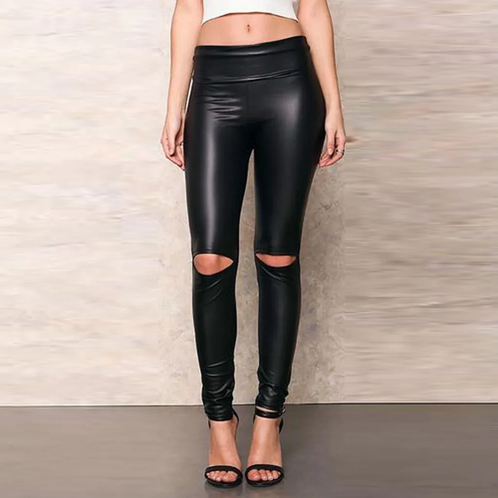 Черные женские брюки из искусственной кожи с высокой талией, женские брюки размера плюс, женские облегающие колготки, штаны с пуш-ап эффектом