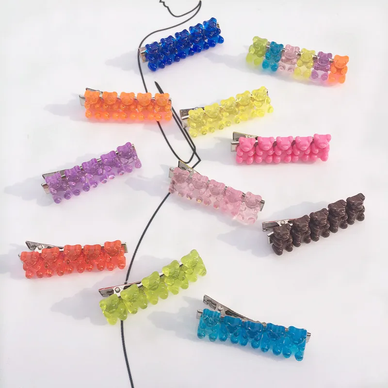 Симпатичные Красочные резиновые заколки для волос в виде желе медведя женщин и