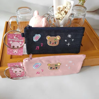 

Canvas Student Pencil Case Simple Cute Bear Fresh Zipper Large Capacity Stationery Pencil Bag