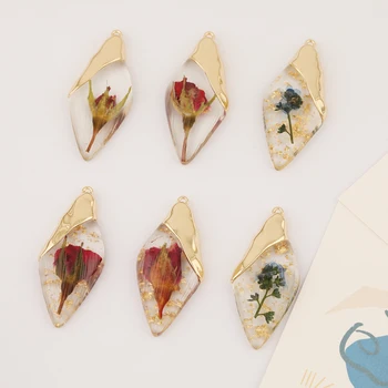 

HAOSAW 23*51MM 4Pcs Rose Flower/Gold Glitter/Resin Charm/Semi Alloy/Earring Charm/Hand Made/Key Chain/Jewelry Accessories