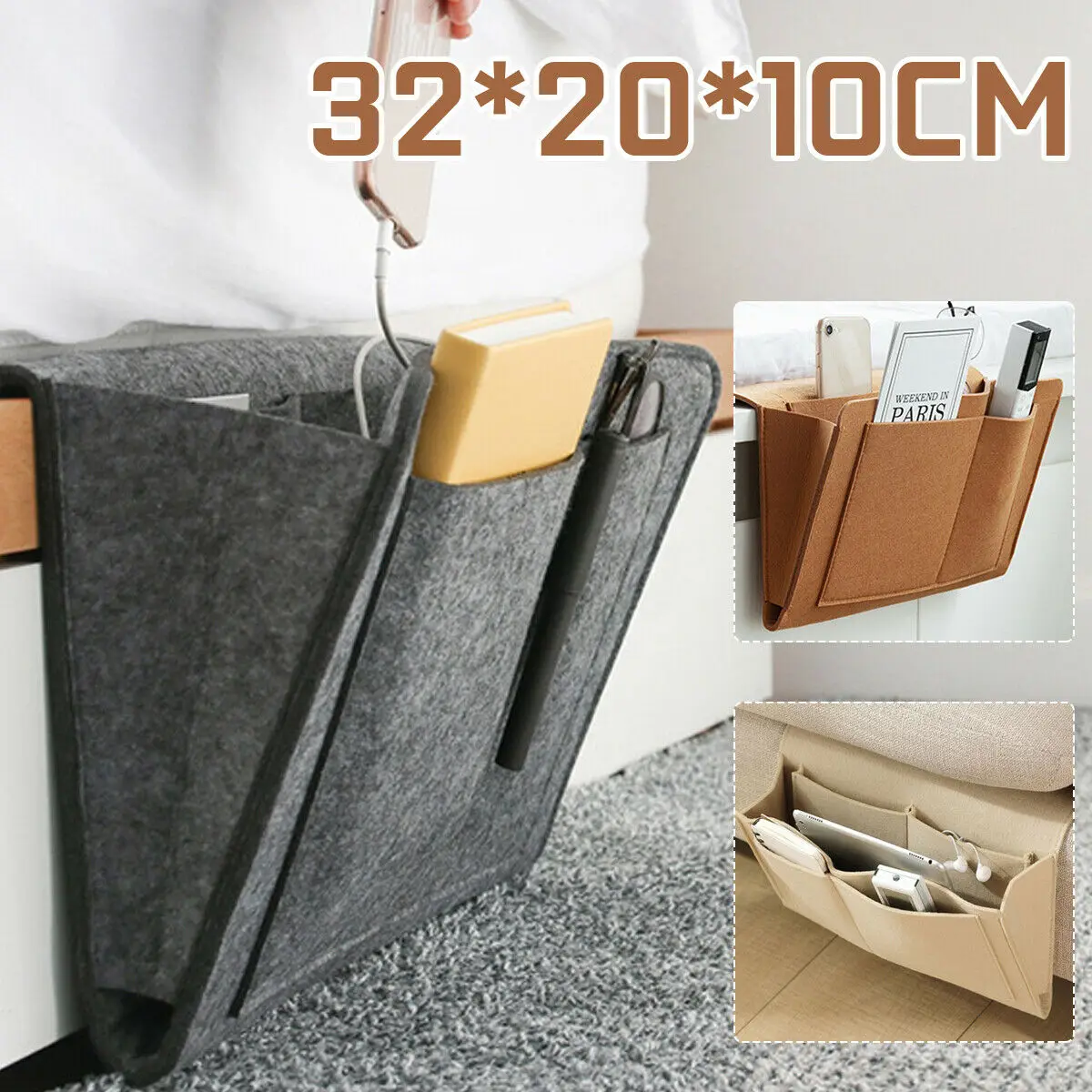 

30cm 3 Colors Felt Bedside Sofa Hanging Storage Bag Book Mobile Phone Organizer Magazine TV Remote Room Home For Table Sofa