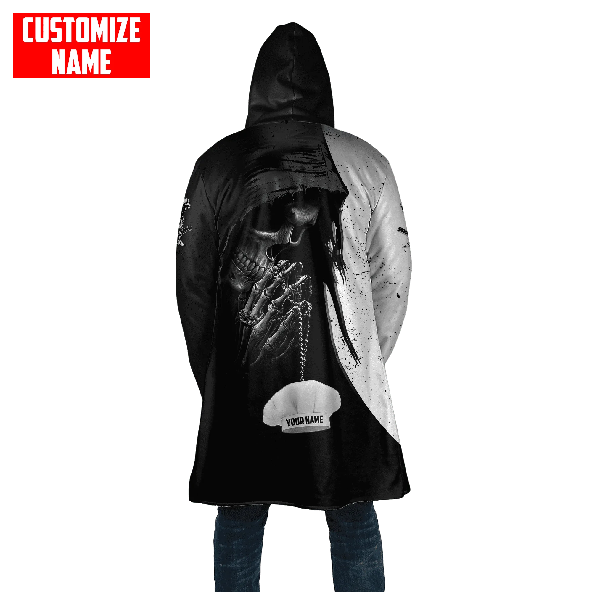 Winter Mode Herren Mantel Benutzerdefinierte Name Reaper Schädel Chef 3D Gedruckt Fleece Mit Kapuze mantel Unisex Casual Dicke Warme Cape mantel PJ-05 – Detail 6
