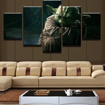 

5 Pieces Movie Star Wars Master Yoda Wall Art Picture Home Decoration Living Room Canvas Print Wall Picture Printing On Canvas