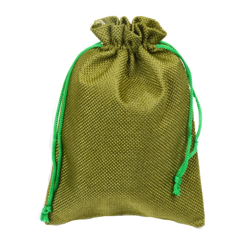 

50pcs 13x18cm Green Jute Bag Drawstring Gift Bag Incense Storage Linen Bag Cosmetic Jewelry Accessories Packaging Bags Z225