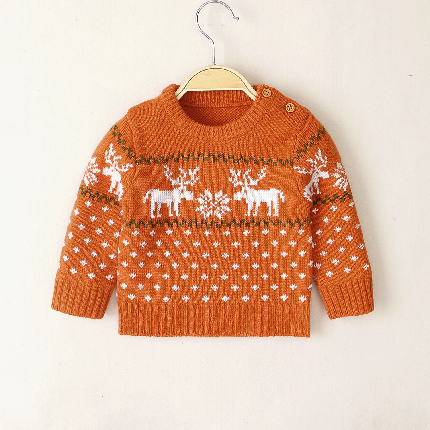 Коричневый Christmas Elk Sweater Newborn Baby Boy Girl Winter Clothes Warm Wool Pullover Breathrable Soft Comfortable Knit Tops 0-18M - Цвет: Коричневый