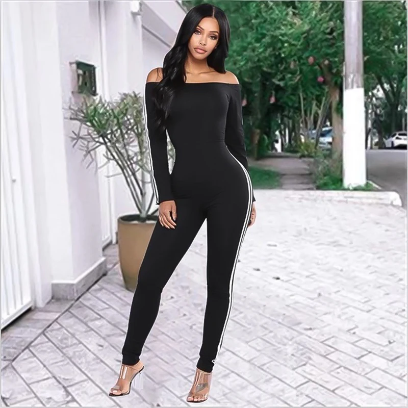 

2019 Fashion Rompers Womens Jumpsuit Tight-fitting Sexy Collar Long-sleeved Jumpsuit Overalls for Women Bodycon Jumpsuit Shein