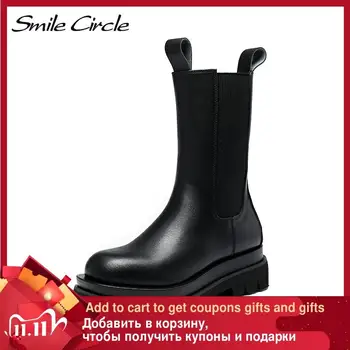 

Smile Circle Platform Boots Women Chunky Heel Platform Boots Luxury Brand Designer Chelsea Boots Winter Shoes Side Zipper