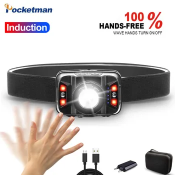 

2020 new motion sensor LED headlamp flashlight Rechargeable headlight hands-free USB LED head torch suitable night fishing