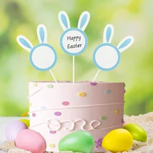 

20pcs Easter Bunny Long Ears Rabbit Shape Cupcake Cake Toppers Picks Kids Birthday Party Decoration Supplies Message Cake Flag