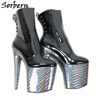 

Sorbern Holo Black Pole Dance Boot Stripper Heels Lace Up Back 8Inch 9Inch Heels Extreme High Patent Shoes Crossdressers Guys
