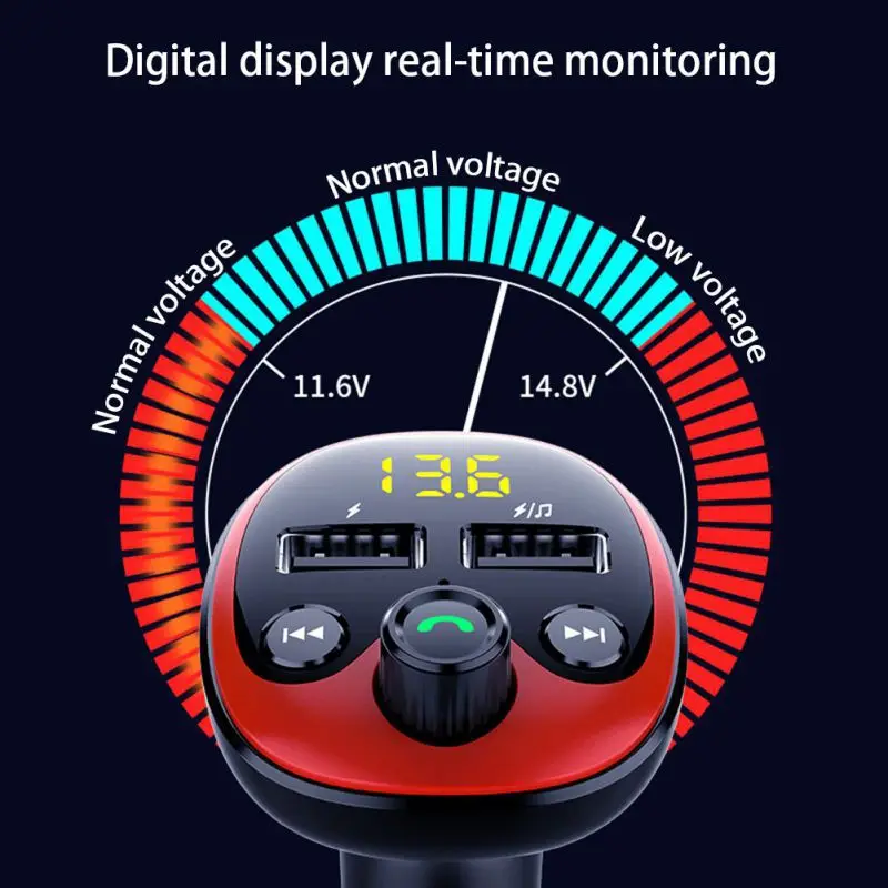 1 шт. автомобильный bluetooth-плеер с функцией FM функция громкой связи Функция передатчика Обнаружение напряжения Интеллектуальное Быстрое зарядное устройство