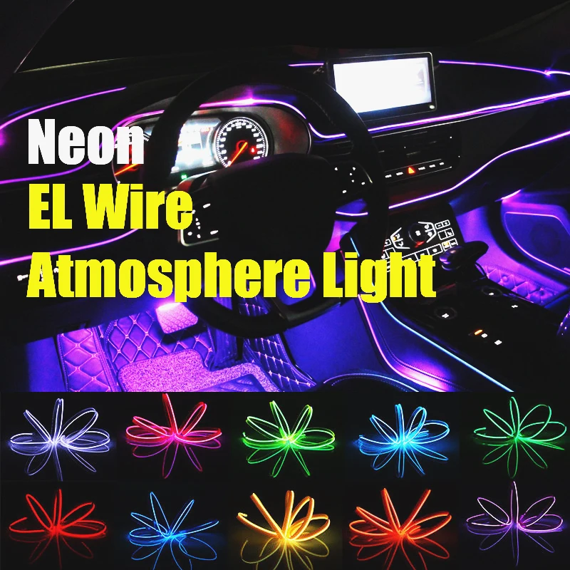 1-5M LED Car Interior Atmosphere EL Wire Neon String Strip Lights Rope Tube Lamp 
