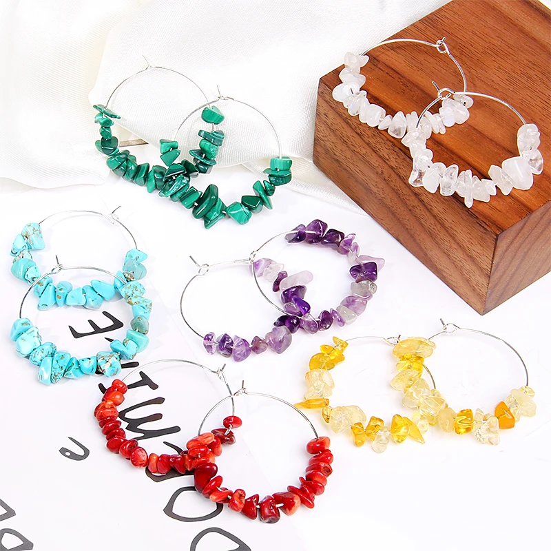 

Earrings 2019 Women Jewelry Drop Earrings Round Natural Gem Stone Chip Earrings Geometry Crystal Dangle Earring Hanging