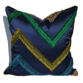 

DUNXDECO Cushion Cover Square Pillow Case Artistic Simple Geometric Wave Embroidery Blue Coussin Sofa Chair Modern Room Decorate