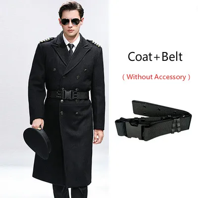 Coat with Belt Высокое качество, мужской длинный шерстяной Бизнес военный Тренч, ветровка, зимнее пальто пилота, набор, униформа безопасности, Homme, уличный костюм, костюм - Цвет: Coat with Belt