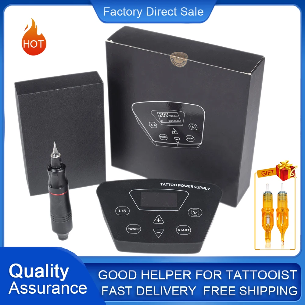 Biomaser Professional Tattoo Machine Kit P300 Power Supply Tattoo Rotary Pen For Permanent Make Up With Cartridges Tattoo Needle